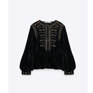 NWT Zara luxury minimalist bohemian embroidered velvet blouse/top